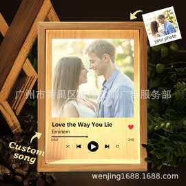 跨境木质相框小夜灯diy亚克力音乐播放器图片彩印情人节氛围台灯
