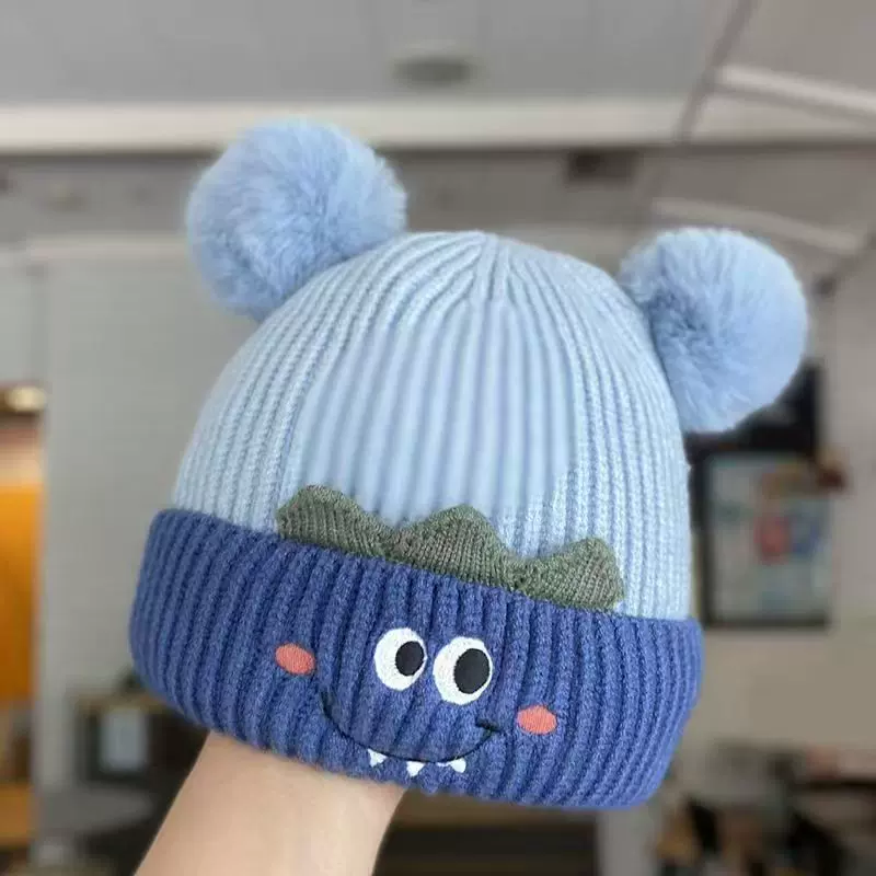 婴幼儿可爱套头帽子秋冬季保暖红色喜庆针织毛线护耳帽男女宝宝潮