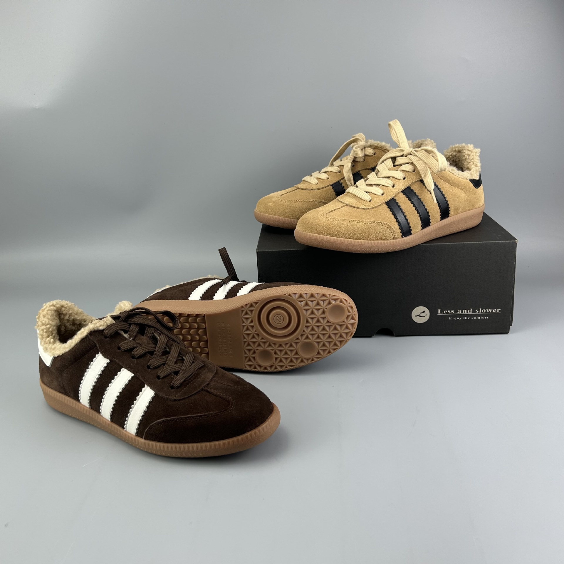 绒里保暖牛皮反毛皮德训鞋复古女鞋 秋冬女款板鞋2108