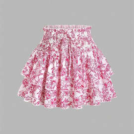Women's A Line Floral Print Ruffle Hem Casual Midi Skirt