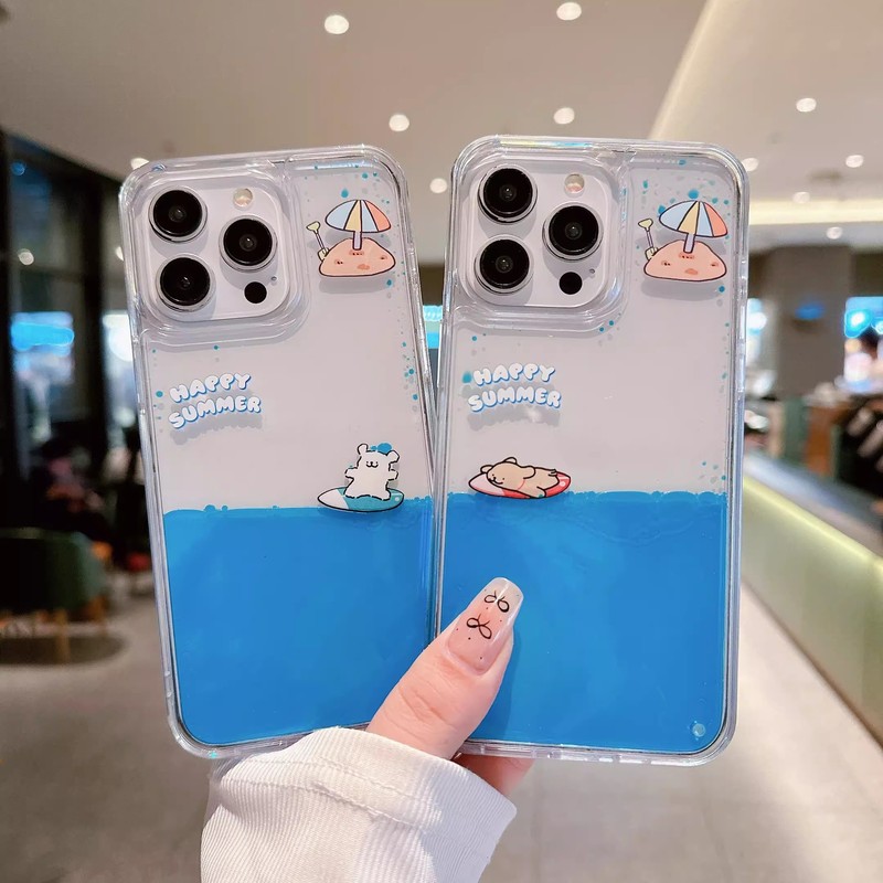 Summer quicksand surfing puppy phone case for apple 16pro iPhone15 new anti-drop 14 protective case