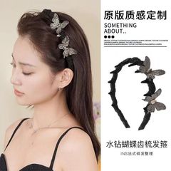 超仙闪钻蝴蝶结带齿梳发箍女2025新款高颅顶防滑头箍遮白发捆头饰