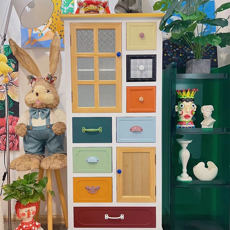 美式乡村实木餐边斗柜酒柜北欧客厅高柜地中海现代简约书收纳柜J*