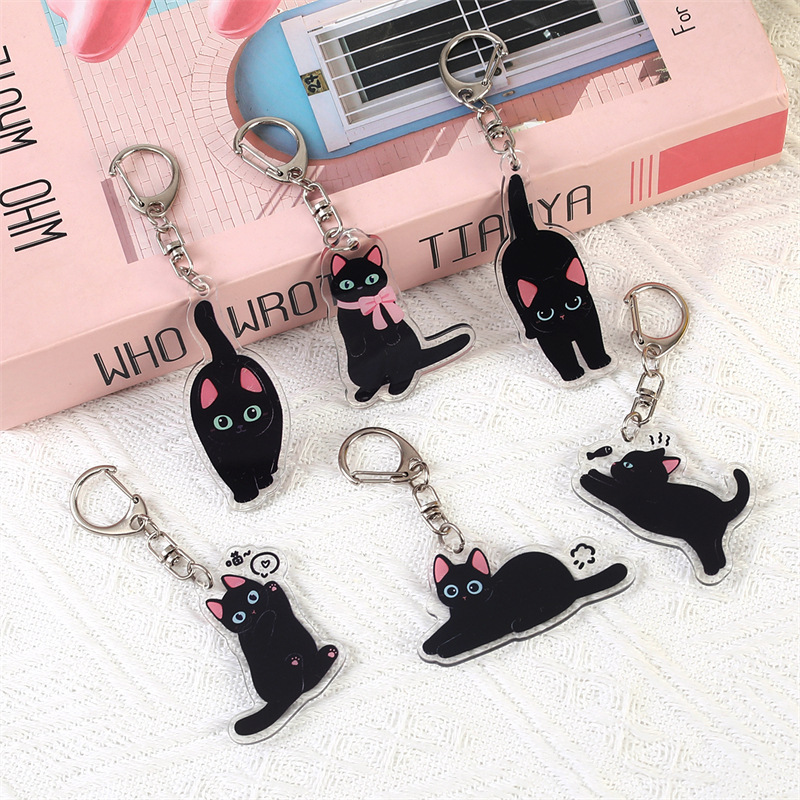 アニメ猫アクリルキーホルダーかわいい黒猫ペンダント国潮タヌキ猫キーホルダーかばんストラップ|undefined