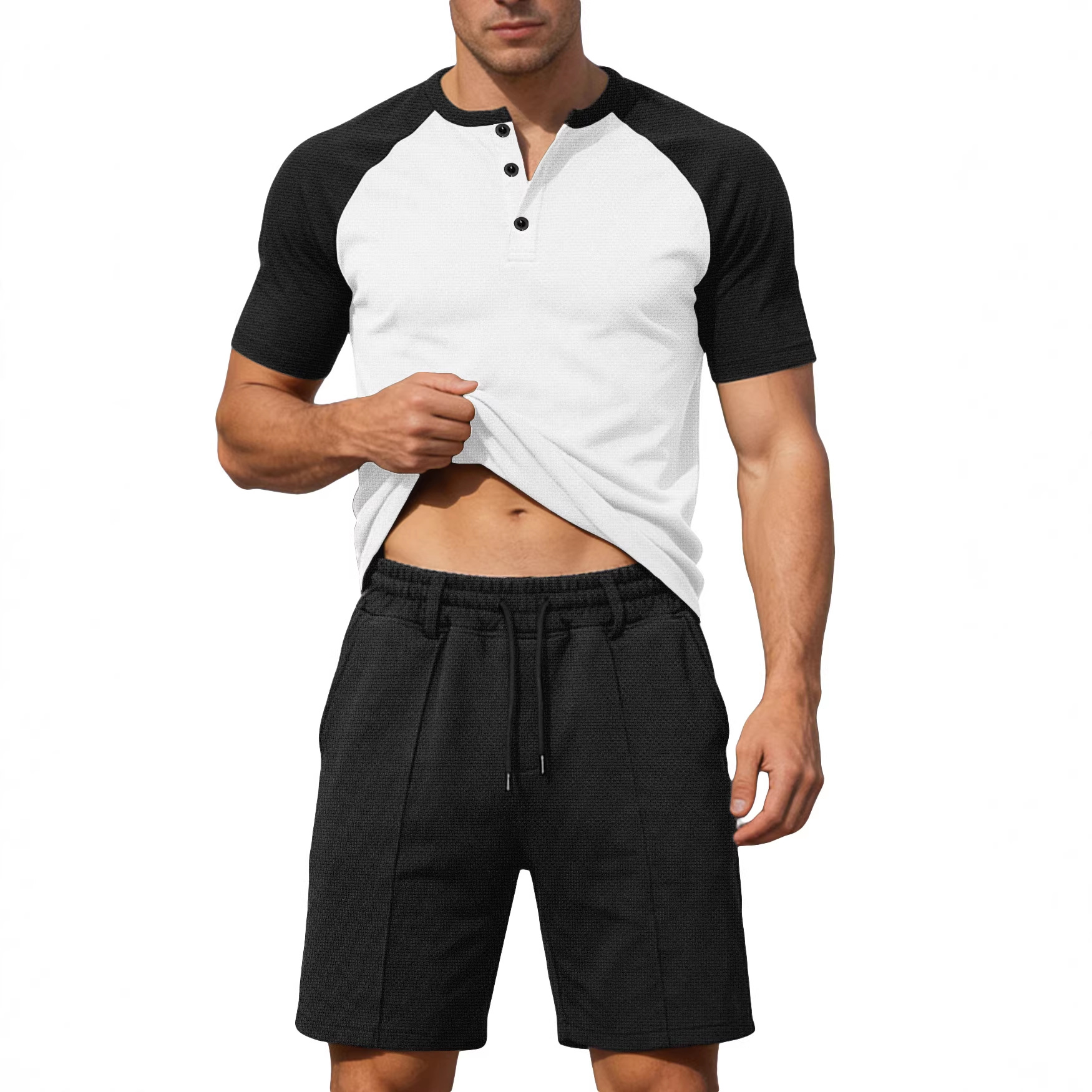 Nuevo transfronterizo de verano europeo y americano nuevo cuello en V casual de color de manga corta deportiva casual pantalones cortos de manga corta T-shirt para hombres