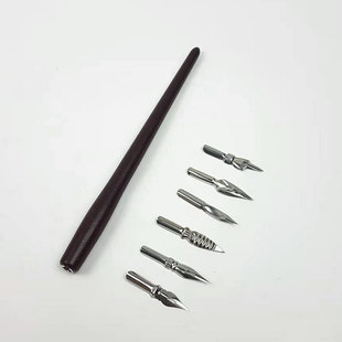 Wooden pole dip pen English calligraphy Gothic font flower body comic brush color ink test color straight pole dip pen