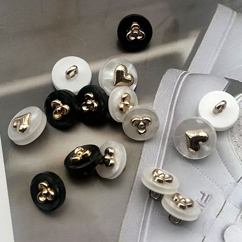 Tweed Style Double Resin Heart Clover Pearlescent Button Shirt Decorative Button Hand-Sewn Simple Decorative Button