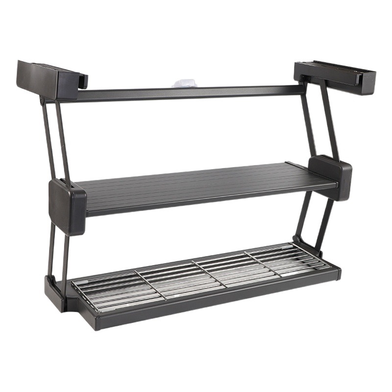Drop-down cocina plegable estante de almacenamiento gabinete condimento tazón plato almacenamiento rack de elevación cesta al por mayor