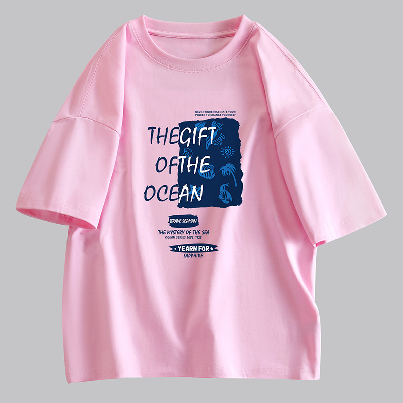 NASAGISS nombre conjunto pesado algodón camiseta de manga corta hombres y mujeres misma marca de moda suelta pareja juventud verano