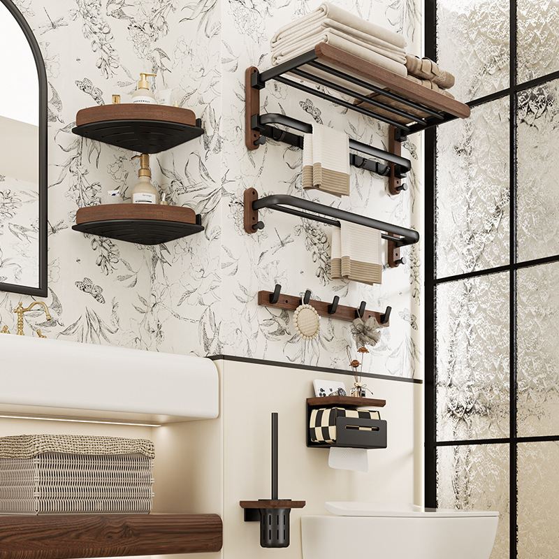 Walnut Towel Rack Toilet Punch-free Bathroom Rack Hanger Space Aluminum Toilet Storage Rack Towel Rack