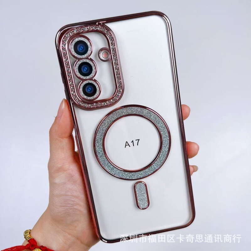 Samsung Galaxy A07 ラインストーン磁気吸着式携帯電話ケース A17 透明 S25 Ultra 電気メッキ A06 保護ケースに適用|undefined