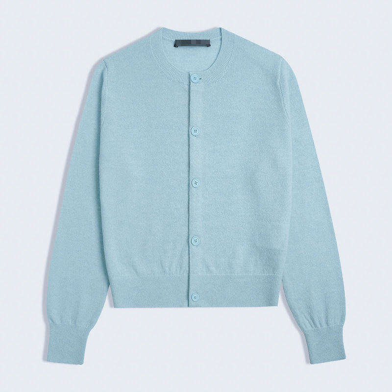 AC Smiley Face Cardigan, Liu Yifei's Celebrity Style Women's Wool Sweater, Round Neck Knitwear with Square Embroidered Logo