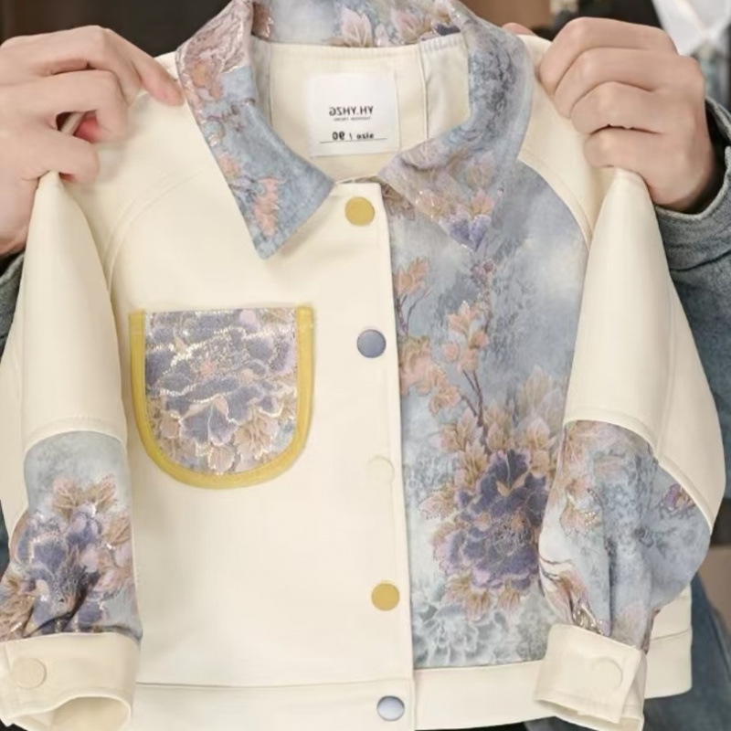 오프화이트 패치워크 모란꽃 스퀘어넥 재킷