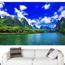 桂林山水流水生财客厅装饰画简约清新自然风景沙发背景墙贴山水画