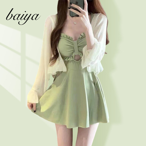Women's High-End New Style One-Piece Conservative Long Sleeve Cover-Up Slimming Push-Up High-End Pure Desire Hot Spring Swimsuit
