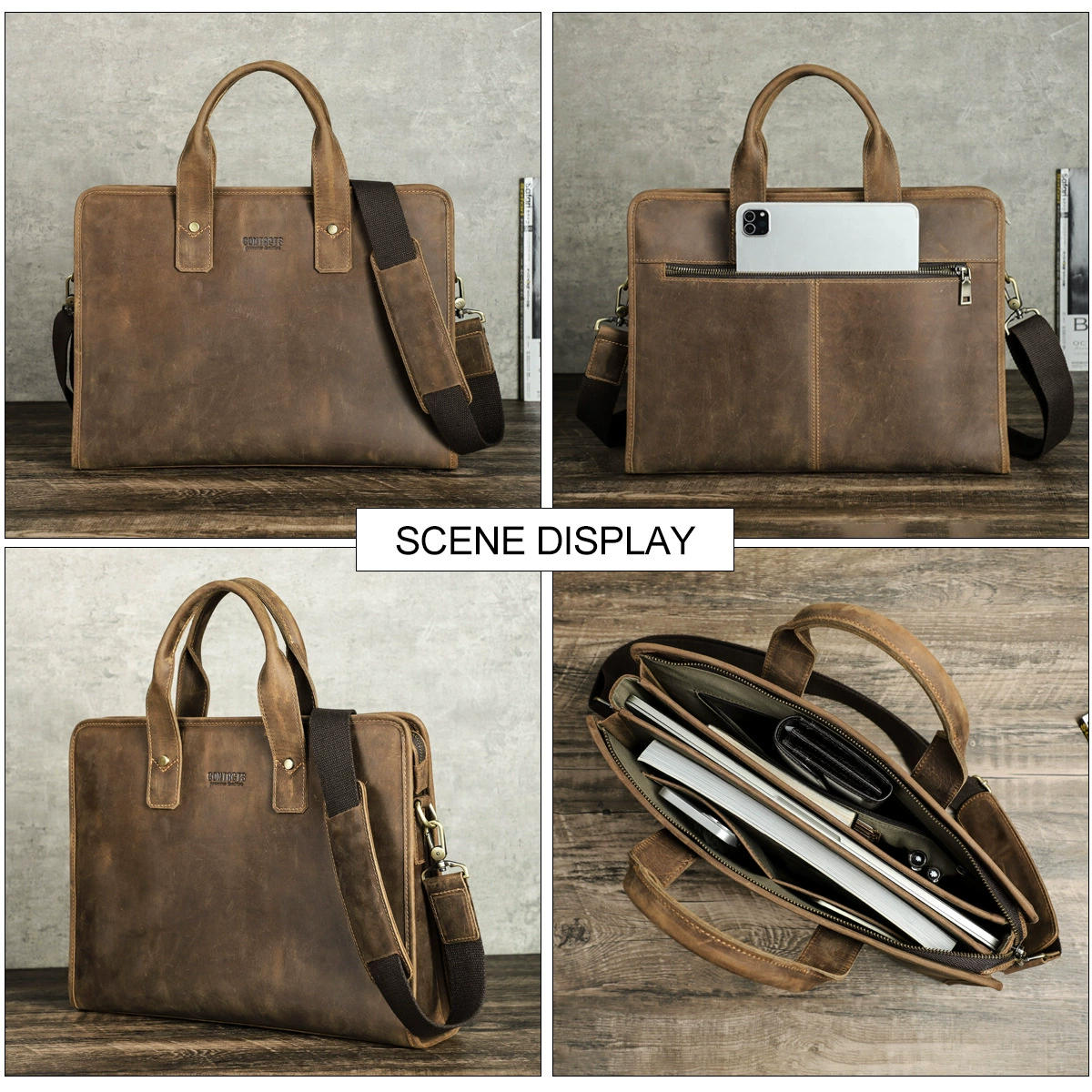 黑天使 Retro leather bag for leisure, 14inch, genuine leather