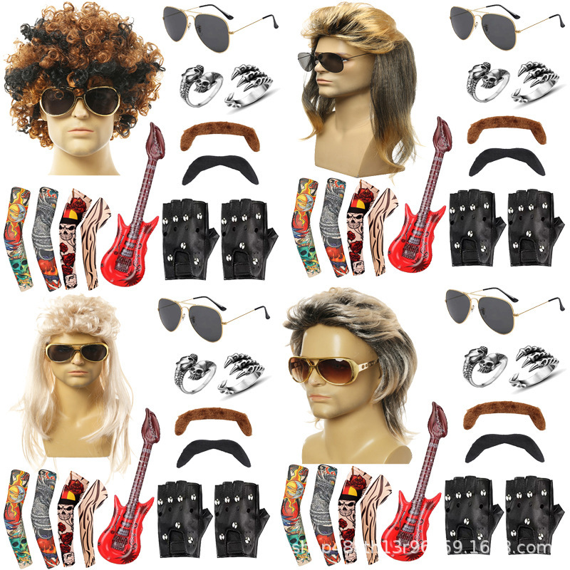 Halloween Wig Punk Heavy Metal COS Wig Disco Party European and American Men's Rock Wig Headgear