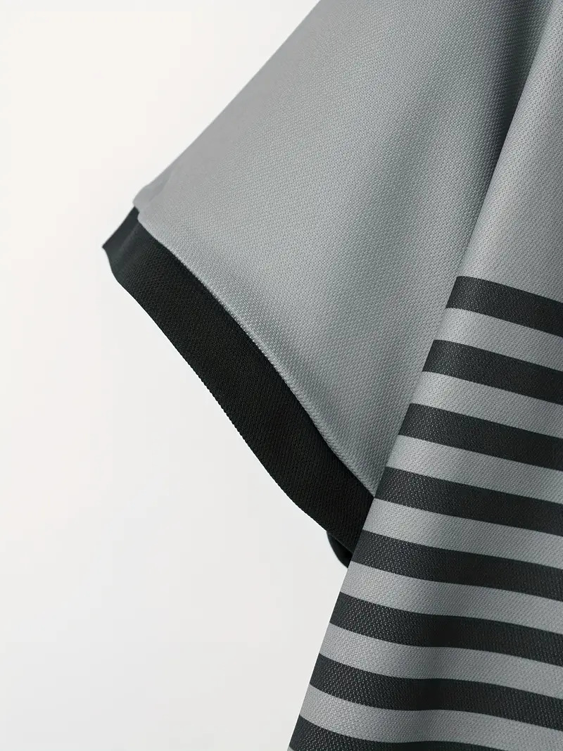 Striped Polo Shirt For Men With Turn-down Collar And Zipper_voghion.com