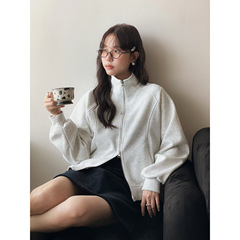 【登机私服】歌铭纯色简约立领双拉链卫衣女秋季新款短外套W564C