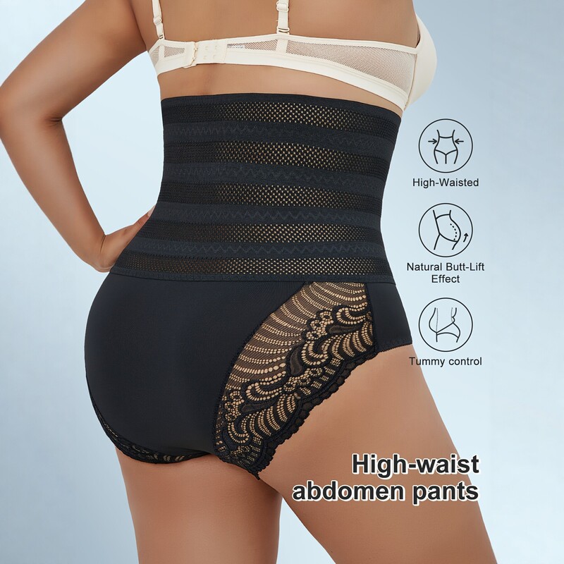 Plus-Size Lace Lingerie Breathable High-Waisted Shapewear Panties Tummy Control Butt-Lifting Underwear Elegant Hollow-Out Sexy Plus-Size Lace Lingerie Breathable High-Waisted Shapewear Panties Tummy Control Butt-Lifting Underwear Elegant Hollow-Out Sexy