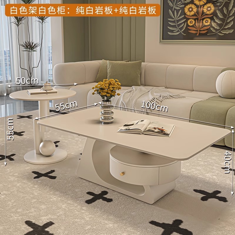 Crema rectangular madera tabla de mesa de mesa de roca lujoso moderno simple hogar pequeño sala de estar nueva mesa de alta calidad
