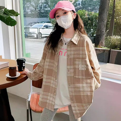 女童襯衫長袖春裝2024新款中大童韓版休閒棉格子襯衣兒童外套