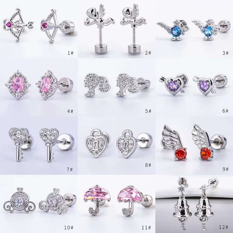 Серьга (Xiaohongshu) одинарная сережка, медицинская сталь титана, позолота, 0.8 мм стержень × 6 мм
