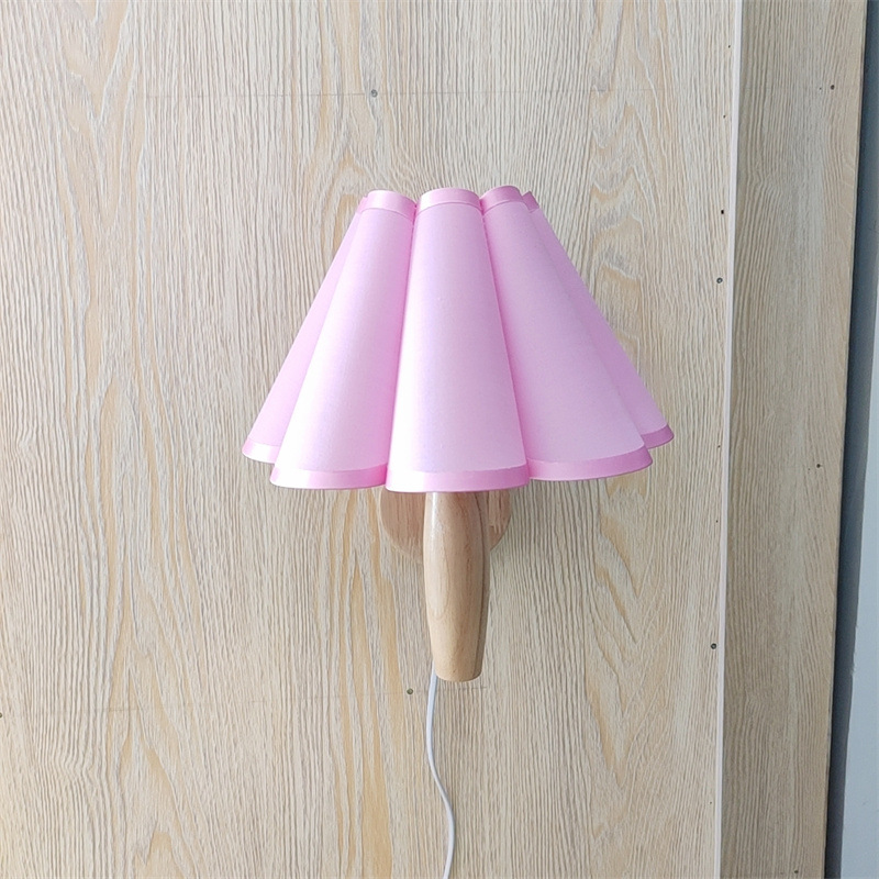 INS estilo pastoral Retro Vintage plisado pétalo tela lámpara de pared de madera estilo pastoral dormitorio lámpara de entrada