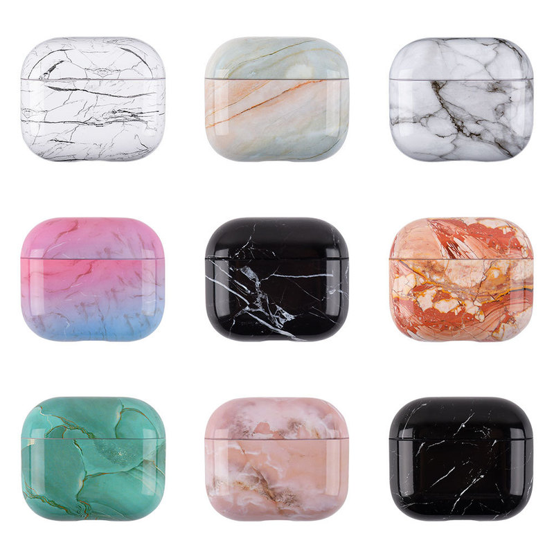 For Apple Airpods4 Bluetooth Headset Protective Case Pro2/3 Generation Marble Hard Case Solid Color Simple Case
