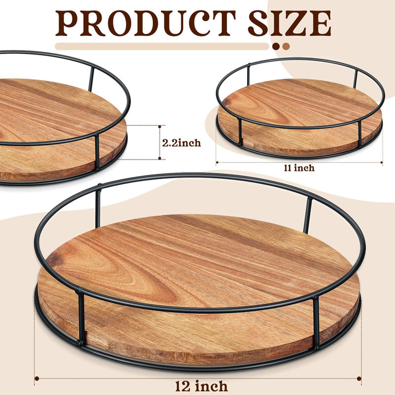 Wooden kitchen storage and organization rack spice seasoning jar rotating storage tray iron sundries rotating storage rack