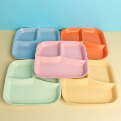 小麥秸稈分格餐盤家用定量三格餐盤高顏值方形減脂盤塑料早餐盤