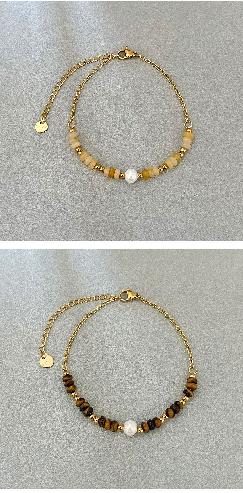 1 Piece Quantity Holiday, Daily Occasion Imitation Pearl, natural stone, Titanium Steel Material Vintage Style Simple Style Geometric Imitation Pearl Natural Stone Titanium Steel Bracelets In Bulk