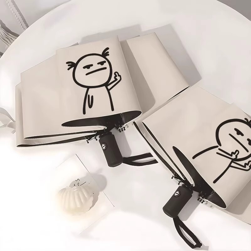 Rain or Shine Dual-Use Sunshade Umbrella, Fully Automatic Cartoon Cream-Style Windproof Umbrella, Black Coating for Sun Protection and Uv Protection, Foldable Sun Umbrella