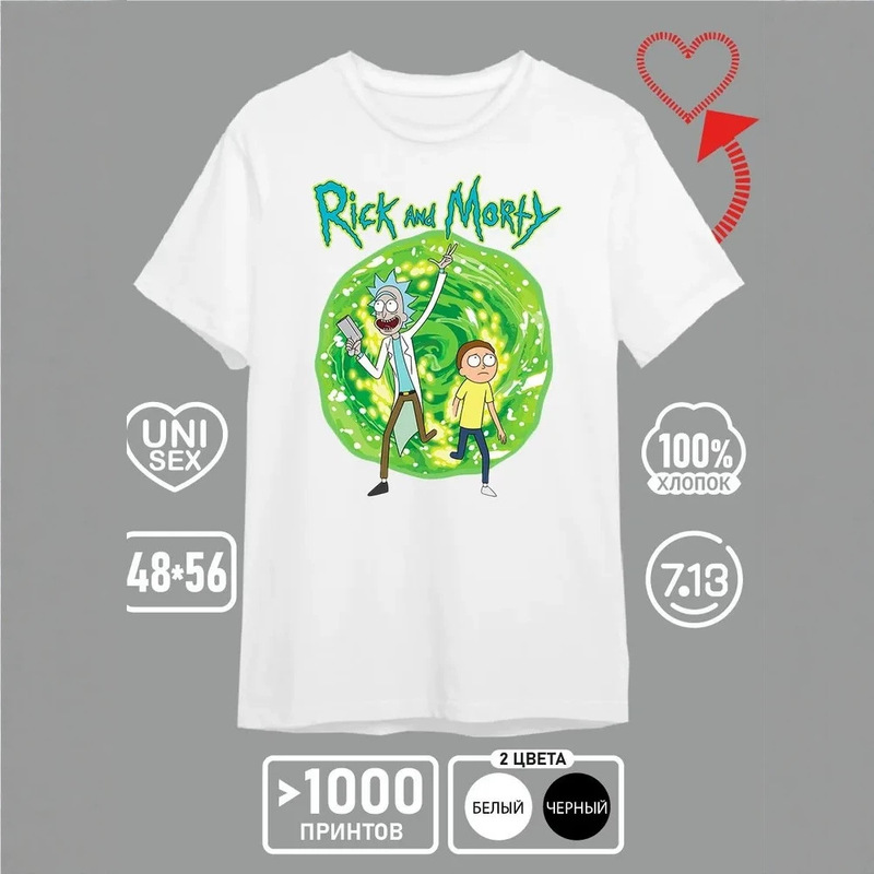 Rick and Morty Cartoon Print T-Shirt for Men, Casual, Versatile, Comfortable, Breathable, Loose-Fitting, Short-Sleeved, Pure Cotton, Round-Neck Top