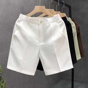 High-end Wafflour Suit Shorts Men's Straight Slim-fit Five-point Pants Men's Fashion Brand Handsome White Suit Pants