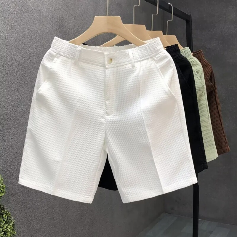High-end Wafflour Suit Shorts Men's Straight Slim-fit Five-point Pants Men's Fashion Brand Handsome White Suit Pants