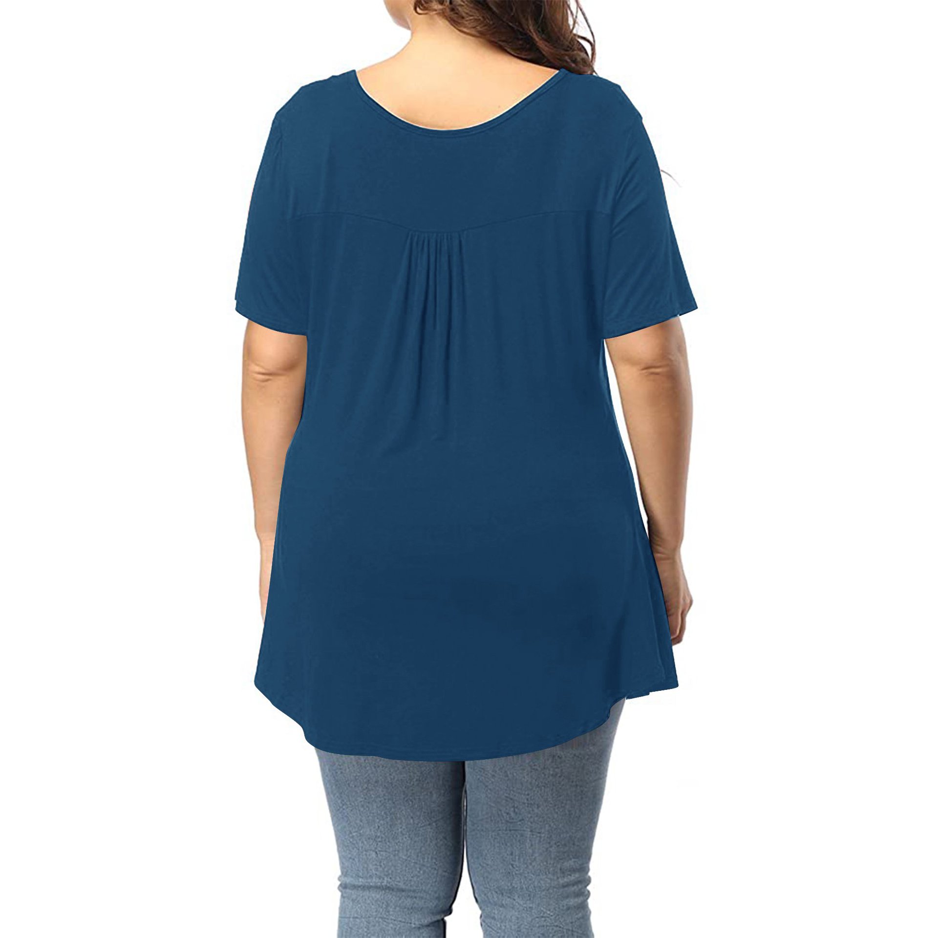2025 verano damas nuevas ventas de Aliexpress botones de pluma de color sólido sueltas camisetas de manga corta mujeres en stock image 11