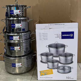 跨境10件套不锈钢套装锅汤锅煎盘烹饪锅具套装Cookware Sets
