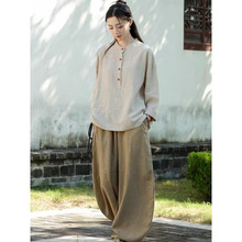 禅服棉麻盘扣居士服秋季中国风佛系禅意素衣女新中式太极表演禅修