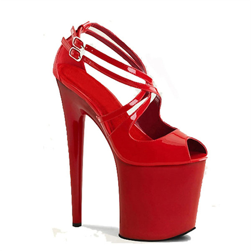 2024 verano nuevo tacones rojos rosados transparentes tablero impermeable hebilla sandalias de moda de tacones 20 cm