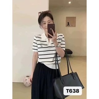 年轻甜妹少女款针织POLO衫短袖T恤透气弹力文静贵气质高级感透气