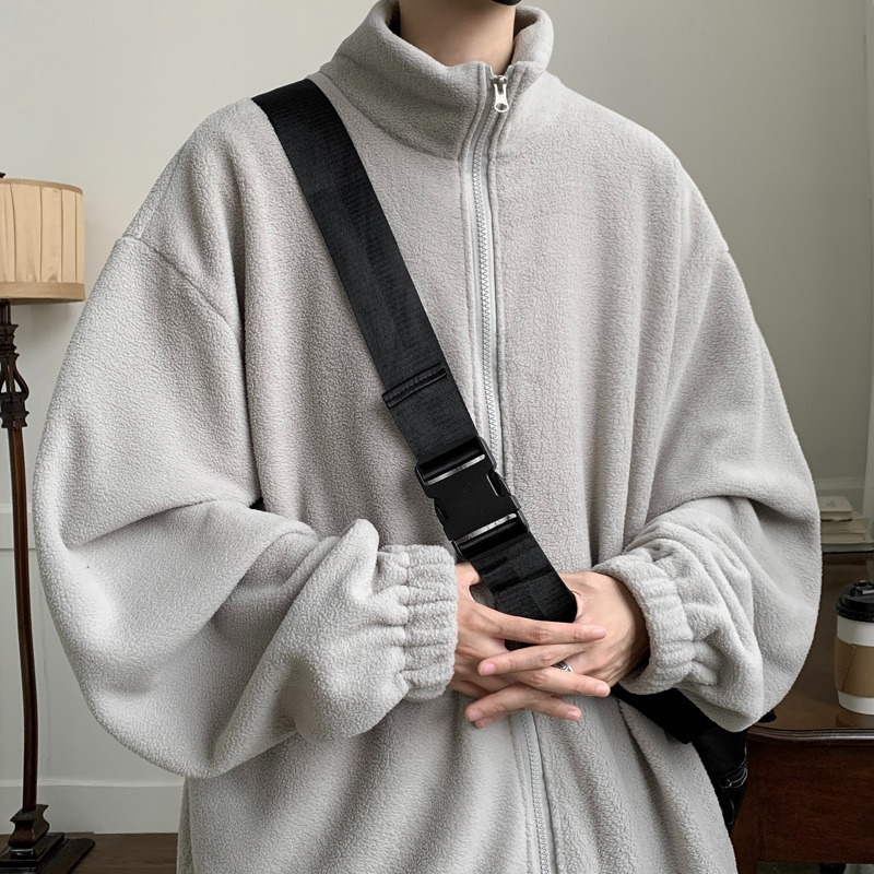 抓绒衣男士摇粒绒外套上衣户外冲锋衣秋冬季2023立领加厚卫衣开衫