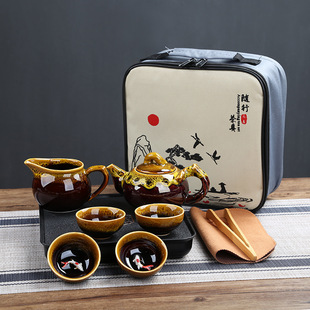 Portable Outdoor Travel Tea Set Tea Tray suit Kiln Change Carp Car Kung Fu Storage Bag Tea Camping Equipment