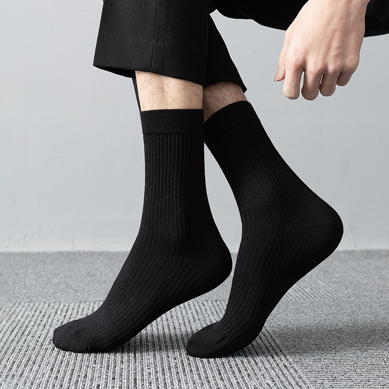 Calcetines de algodón de doble aguja de imitación sin reposapiés para hombres calcetines de algodón de cien calcetines de algodón de todos los partidos medias de media pantorrilla calcetines de negocios al por mayor