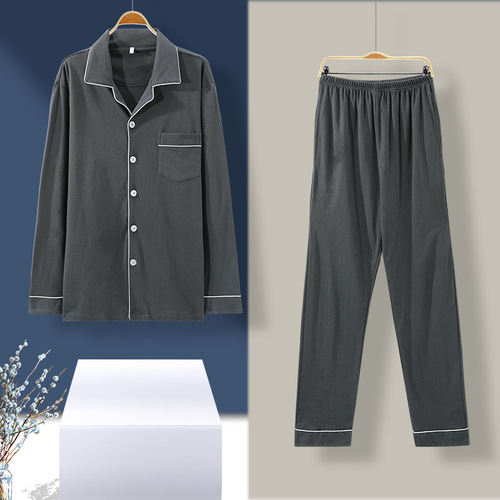 High-end quality pure cotton men's all-cotton pajamas spring and autumn long-sleeved Xinjiang cotton cardigan stand-up collar middle-aged and elderly home clothes set 