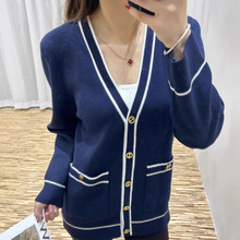 V领针织开衫女薄款春秋外搭配半身裙的上衣春季长款毛衣早春外套