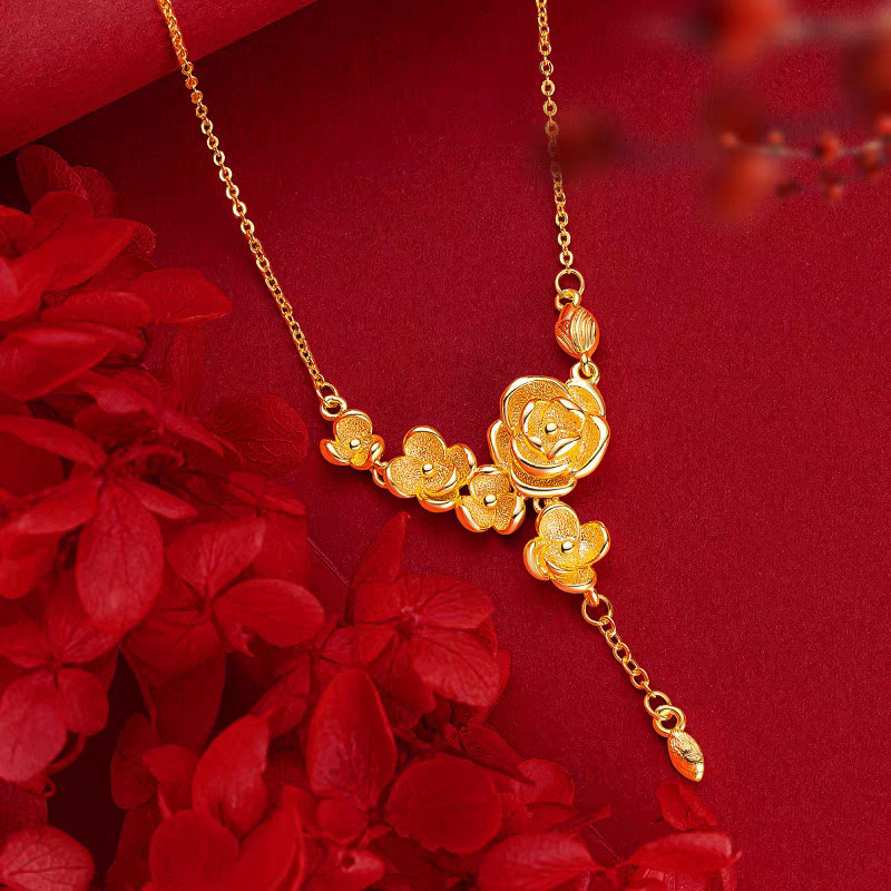 Catena con nappa di fiori color oro sabbia negozio d'oro con decorazione per matrimonio gioielli collana con nappa di rosa_voghion.com