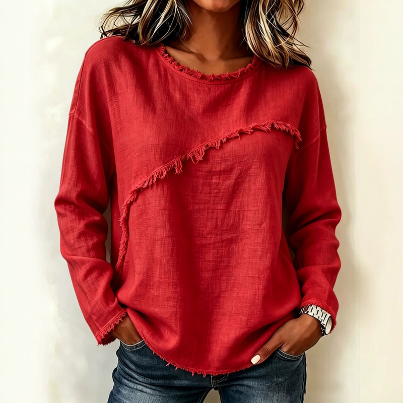 2026 European and American Women's Fashion Amazon Independent Site Autumn and Winter New Round Neck Spliced Lace Long-Sleeve T-Shirt Casual Top 2026 European and American Women's Fashion Amazon Independent Site Autumn and Winter New Round Neck Spliced Lace Long-Sleeve T-Shirt Casual Top