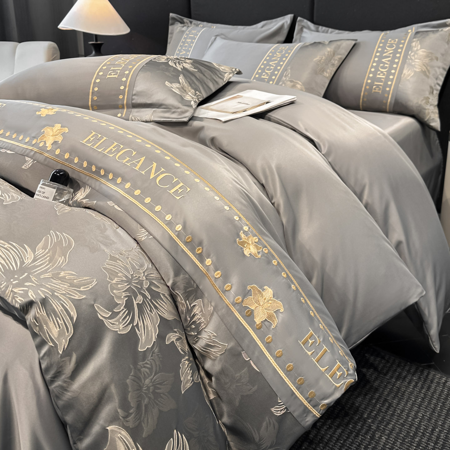 Parure de lit été en soie glacée lavable drap et housse_voghion.com