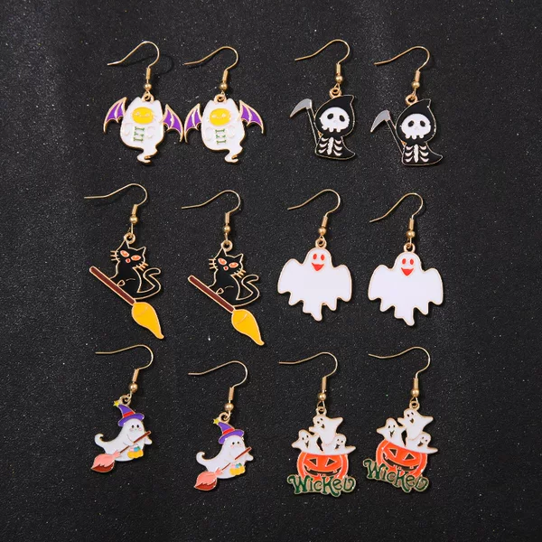Cross-Border Halloween Earrings Cartoon Ghost Little Devil Earrings Cute Grim Reaper Pumpkin Earrings Horror Ear Accessories